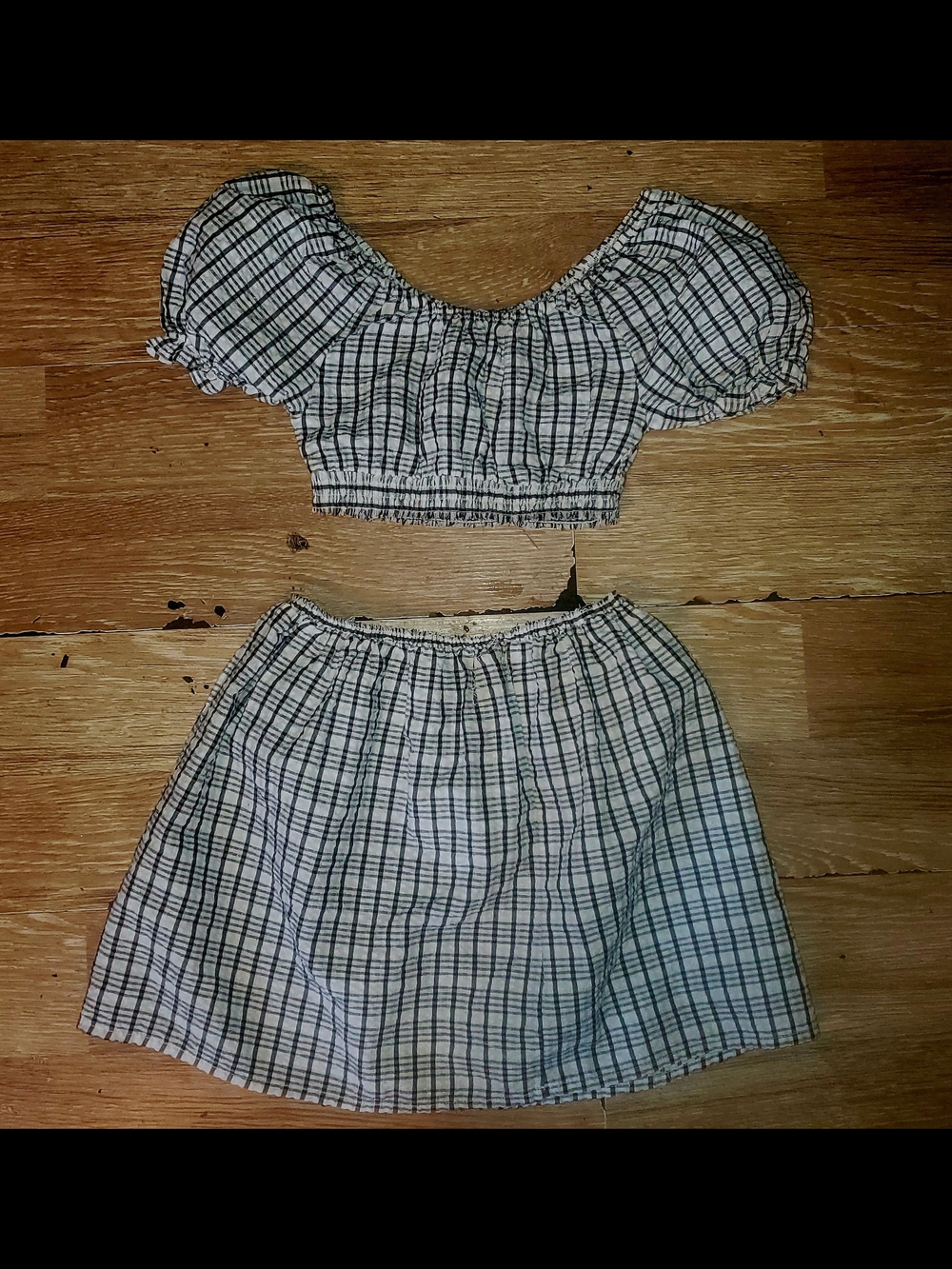 Upcycles Primark Black & White Plaid Two-Piece Skirt Set